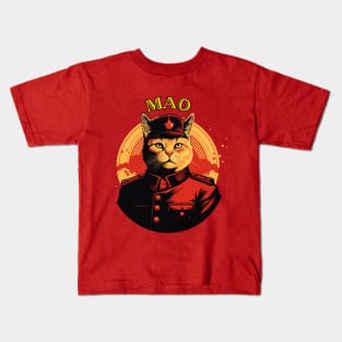 Chairman Mao - Chairman Meow - Mao Zedong Communist Party Leader Cat design.  毛主席 - 猫主席 - 共产党领导猫泽东 Kids T-Shirt